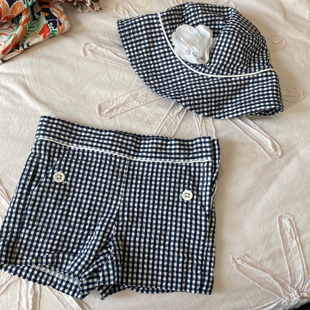 Janie and jack gingham shorts and bucket hat girl 3T